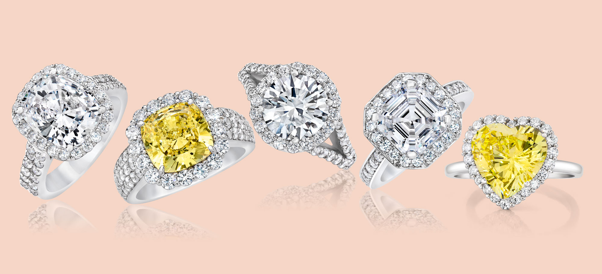 white and yellow diamond rings